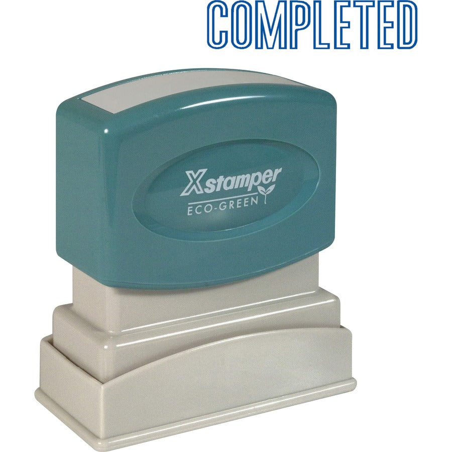Xstamper COMPLETED Title Stamp - Message Stamp - COMPLETED - 0.50" Impression Width x 1.63" Impression Length - 100000 Impression(s) - Blue - 1 Each