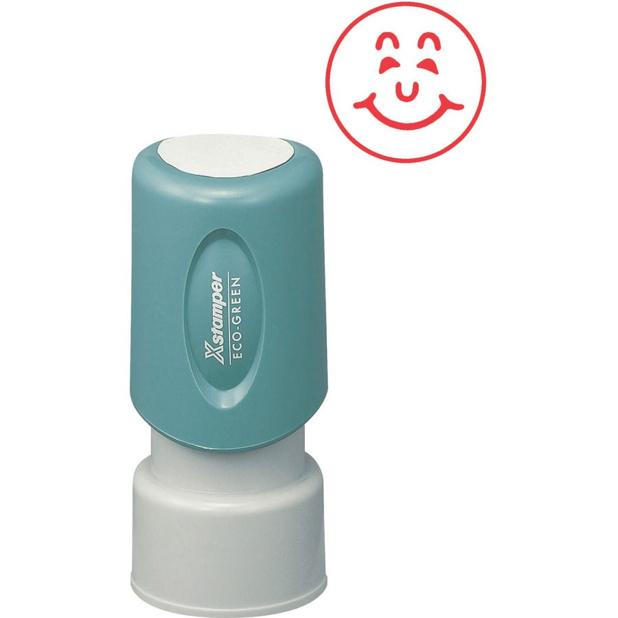 Xstamper HAPPY FACE Stamp - Design Stamp - 0.63" Impression Diameter - Red - 1 Each