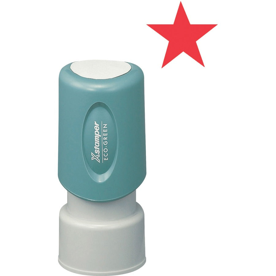 Xstamper Pre-Inked Star Shape Stamp - Design Stamp - STAR - 0.63" Impression Diameter - Red - 1 Each