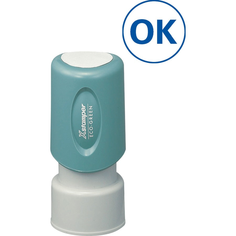 Xstamper Pre-Inked OK Stamp - Message Stamp - OK - 0.63" Impression Diameter - Blue - 1 Each