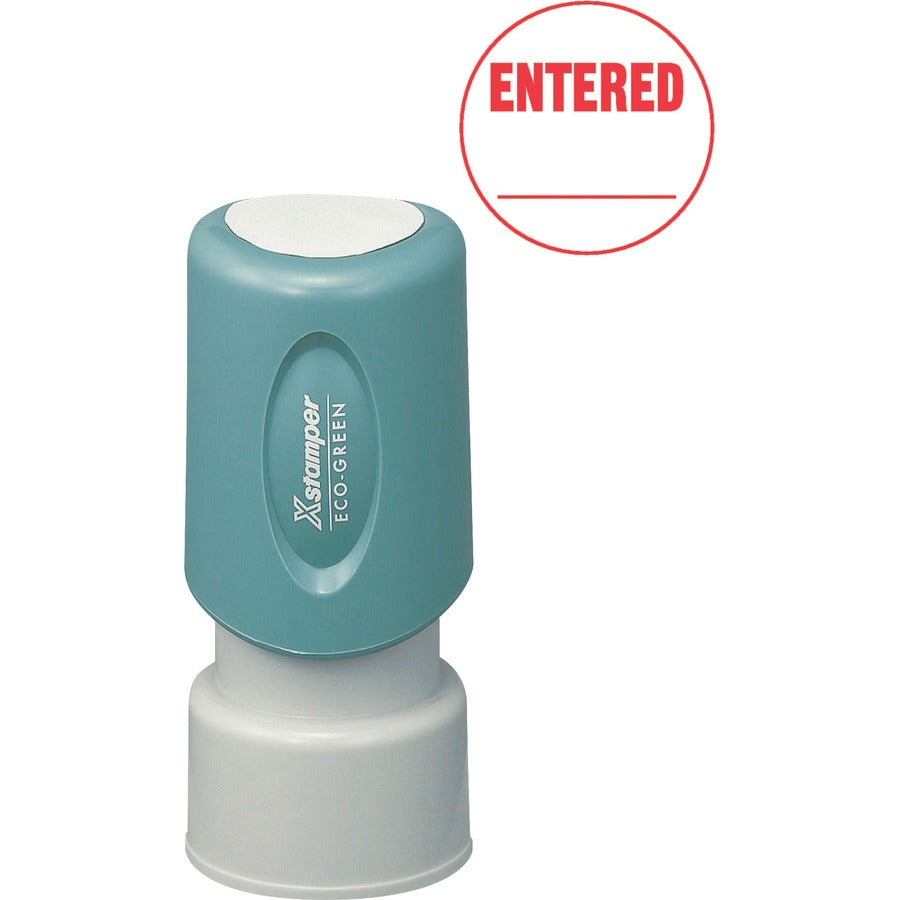 Xstamper Pre-Inked ENTERED Stamp - Message Stamp - ENTERED - 0.63" Impression Diameter - Red - 1 Each