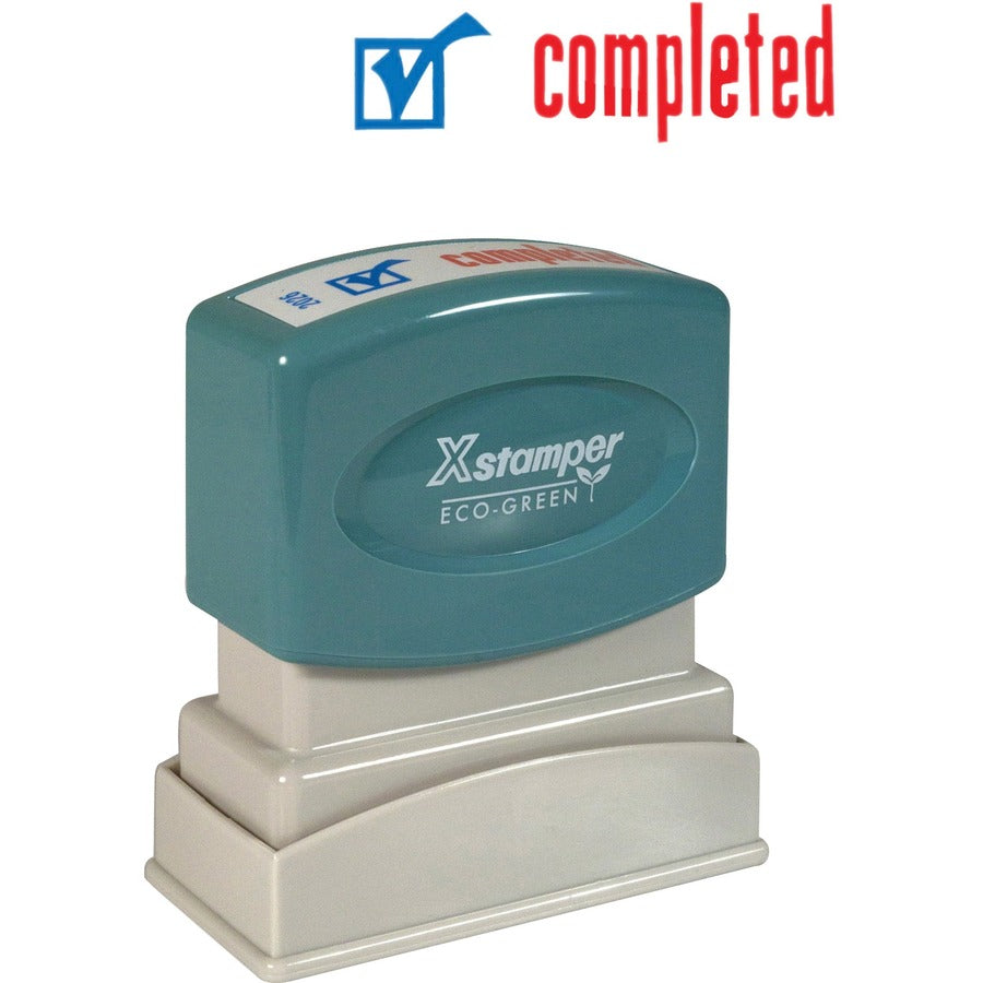 Xstamper Red/Blue COMPLETED Title Stamp - Message Stamp - COMPLETED - 0.50" Impression Width - 100000 Impression(s) - Red, Blue - Polymer Polymer - 1 Each