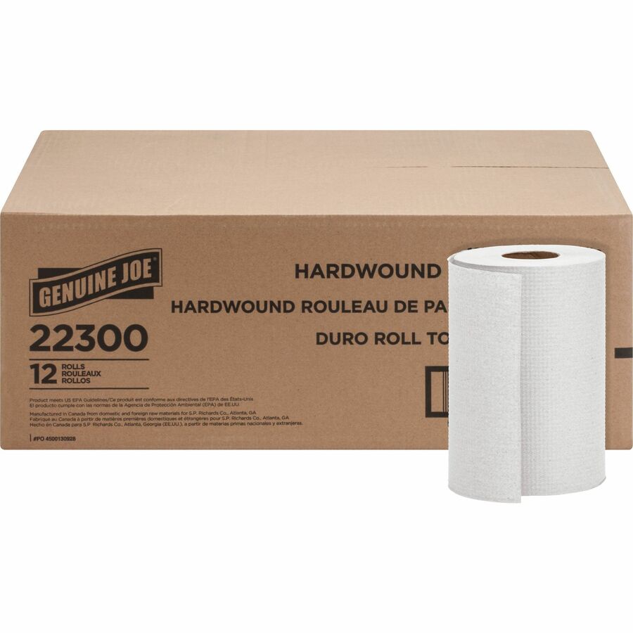Genuine Joe Hardwound Roll Paper Towels - 7.87" Width x 350 ft Length - 2" Core - White - 12 / Carton
