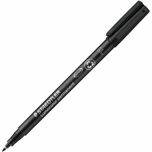 Staedtler Lumocolor Permanent Pens - Black Ink - Black Polypropylene Barrel - 10 / Box