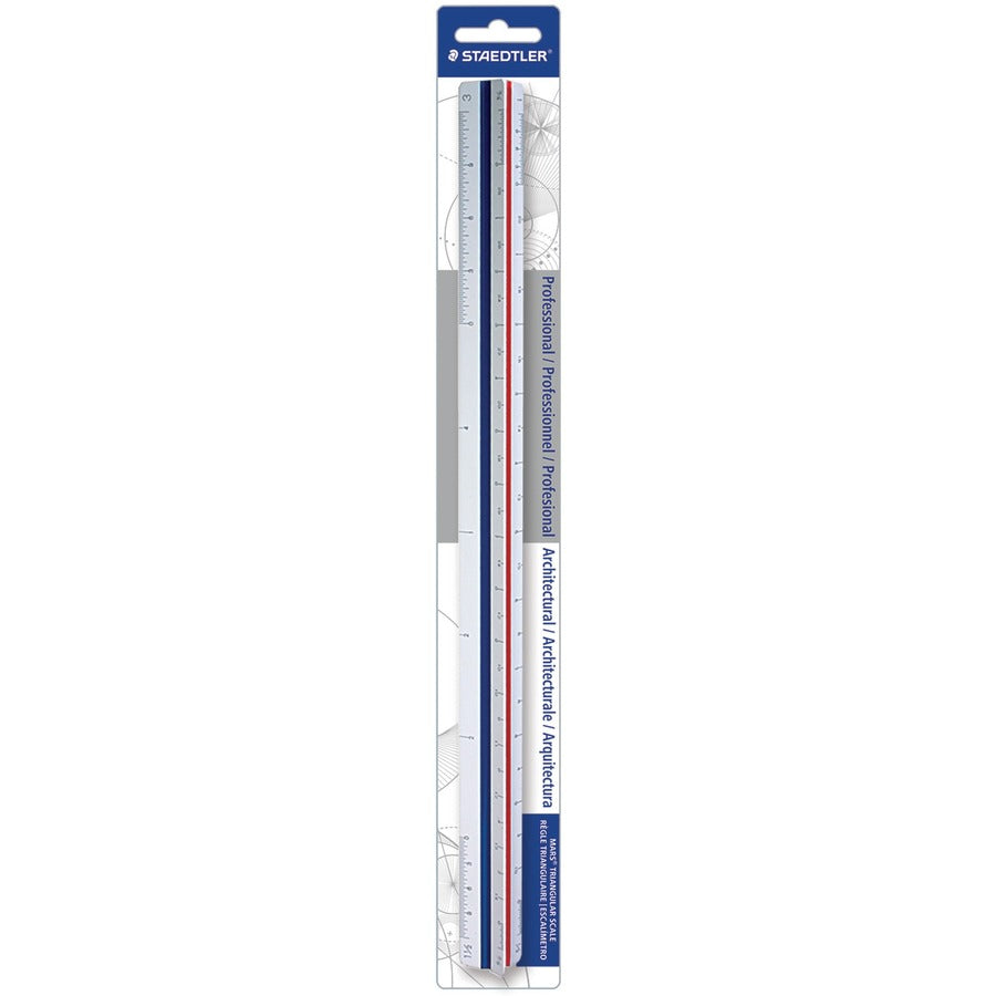 Staedtler 12" Architect Triangular Scale - 12" Length x 1" Width - 3/32, 3/16, 1/8, 1/4, 3/8, 1/2, 3/4, 1, 1-1/2, 3, 16 Graduations - Imperial Measuring System - Polystyrene - White - 1 Each