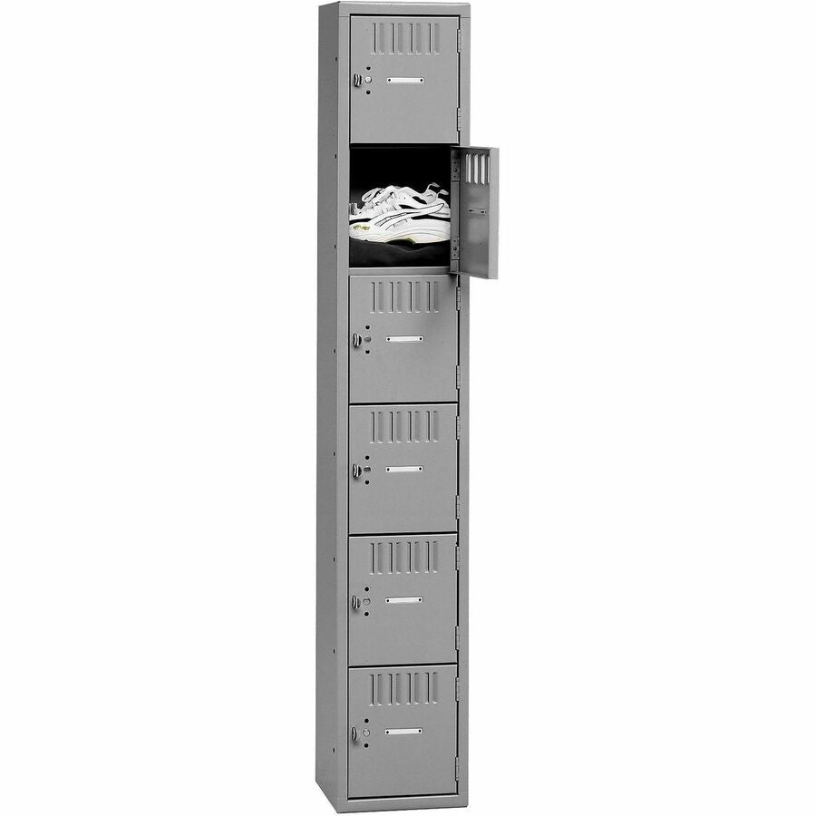 Tennsco 6-Tier No Legs Steel Box Lockers - Internal Size 12" Height x 12" Width x 18" Depth - Overall Size 72" Height x 12" Width x 18" Depth - Medium Gray - Steel