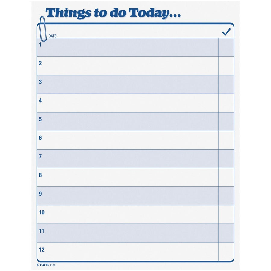TOPS Things To Do Today Pad - 100 Sheet(s) - 11" x 8.50" Sheet Size - White - White Sheet(s) - Blue Print Color - 1 Pad