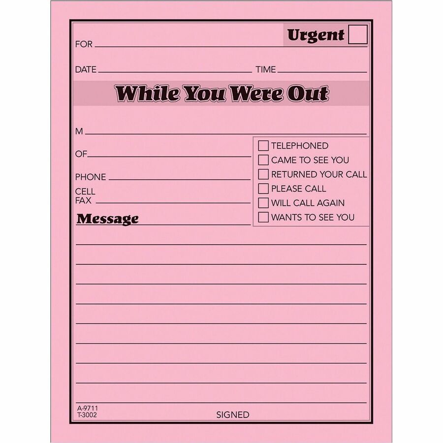 TOPS While You Were Out Message Pads - 50 Sheet(s) - Gummed - 5.50" x 4.25" Sheet Size - Pink - Pink Sheet(s) - Black Print Color - 1 Dozen