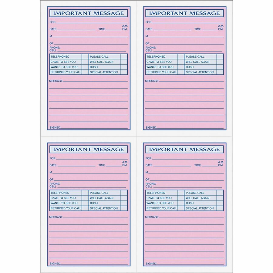 TOPS 4CPP Important Phone Message Book - 400 Sheet(s) - Spiral Bound - 2 Part - Carbonless Copy - 8.25" x 11" Sheet Size - White - Assorted Sheet(s) - Blue, Red Print Color - 1 Each