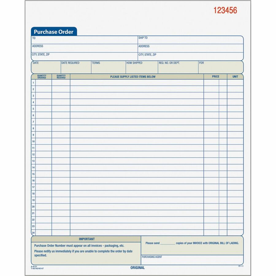 TOPS Carbonless 2-Part Purchase Order Books - 50 Sheet(s) - Wire Bound - 2 Part - Carbonless Copy - 8.38" x 10.19" Sheet Size - Assorted Sheet(s) - 1 Each