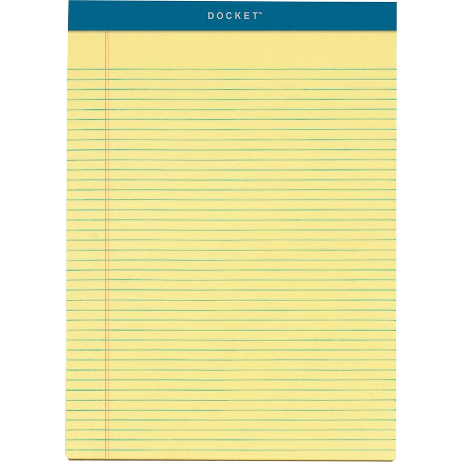 TOPS Letr-Trim Perforated Narrow Ruled Canary Legal Pads - 100 Sheets - Double Stitched - 0.25" Ruled - 16 lb Basis Weight - 8 1/2" x 11 3/4" Sheet Size - Canary Paper - Marble Green Binding - Perforated, Hard Cover, Resist Bleed-through - 6 / Pack