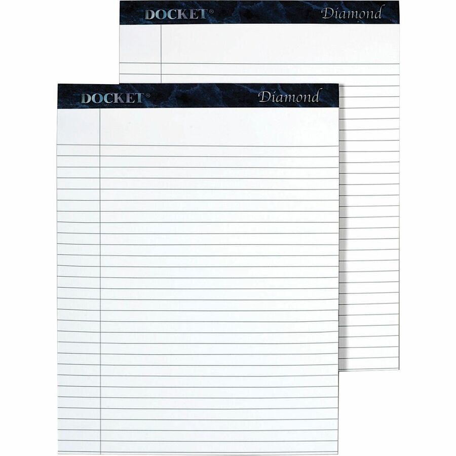 TOPS Docket Diamond Notepads - 50 Sheets - Watermark - Double Stitched - 0.34" Ruled - 24 lb Basis Weight - 8 1/2" x 11 3/4" Sheet Size - White Paper - Blue Binding - Chipboard Cover - Perforated, Hard Cover, Stiff-back - Recycled - 2 / Pack