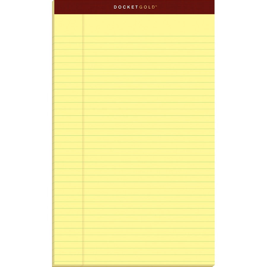 TOPS Docket Gold Legal Pads - Legal - 50 Sheets - Double Stitched - 0.34" Ruled - 20 lb Basis Weight - Legal - 8 1/2" x 14" Sheet Size - Canary Paper - Burgundy Binding - Perforated, Hard Cover, Heavyweight, Resist Bleed-through, Easy Tear, Sturdy Back...