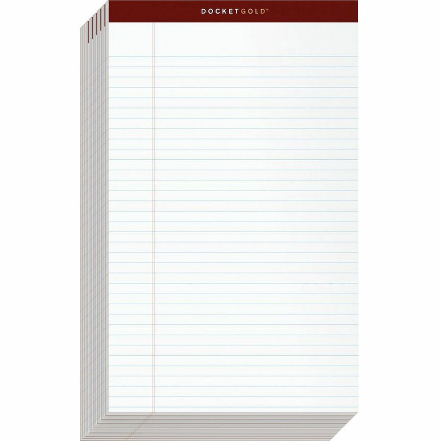 TOPS Docket Gold Legal Ruled White Legal Pads - Legal - 50 Sheets - Double Stitched - 0.34" Ruled - 20 lb Basis Weight - Legal - 8 1/2" x 14" Sheet Size - White Paper - Burgundy Binding - Perforated, Hard Cover, Heavyweight, Bond Paper, Resist Bleed-th...