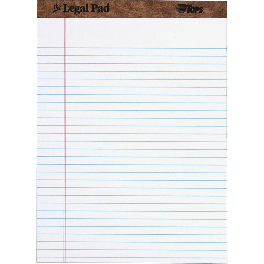 TOPS Letr-trim Perforated Legal Pads - 50 Sheets - Double Stitched - 0.34" Ruled - 16 lb Basis Weight - 8 1/2" x 11 3/4" Sheet Size - White Paper - Perforated, Hard Cover - 12 / Dozen