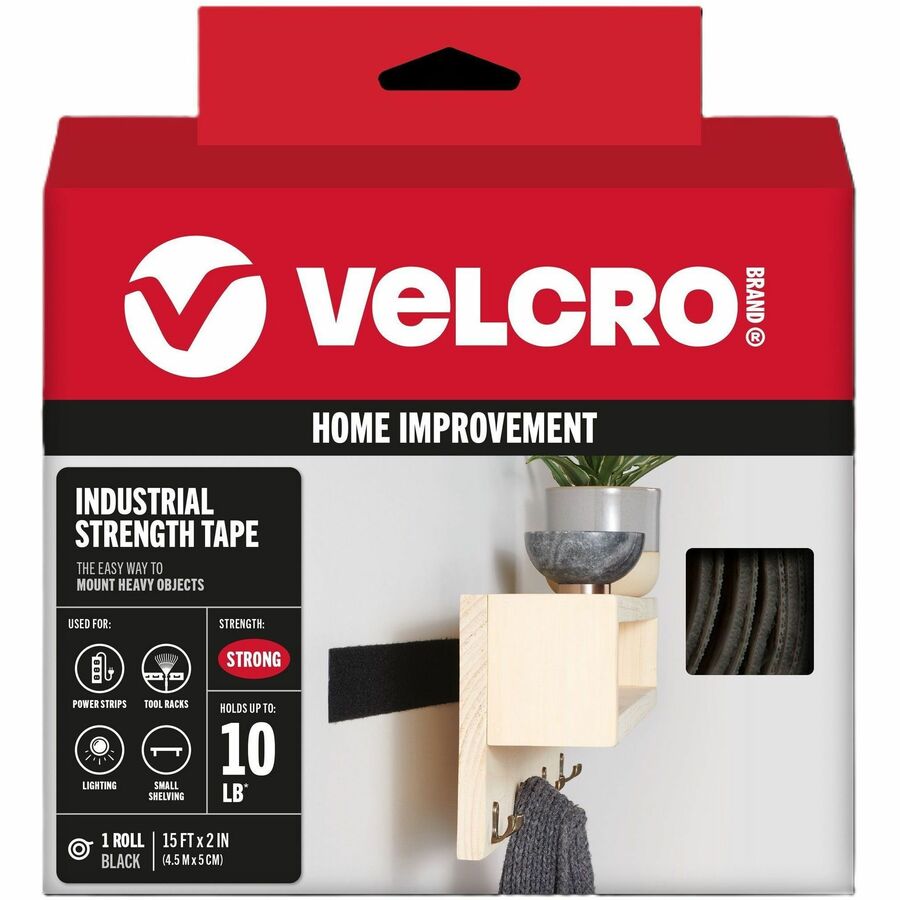 VELCRO&reg, 90197 Heavy Duty Industrial Strength - 15 ft Length x 2" Width - Black - Temperature Resistant, Water Proof - For Holding Roll - 1 Roll