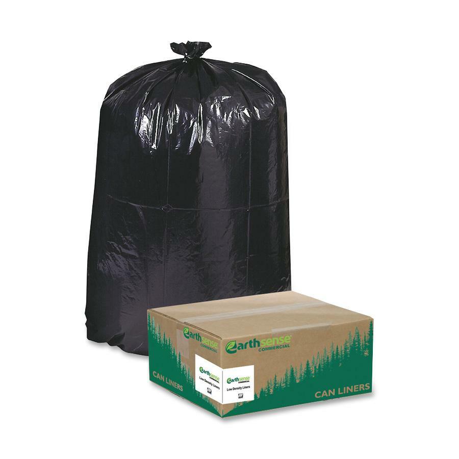 Earthsense Reclaim Heavy-Duty Recycled Can Liners - Extra Large Size - 60 gal Capacity - 58" Length x 38" Width x 1.25 mil (32 Micron) Thickness - Low Density - Black - Plastic - 100 / Carton