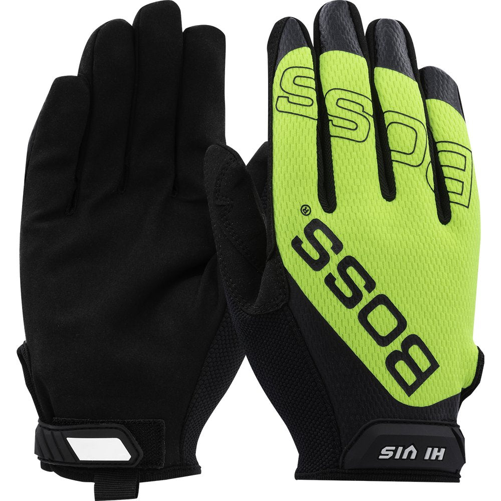 BOSS by PIP Syn.microfiber Palm HI-VIS YEL Mesh Back S, 12 Pairs/Dozen