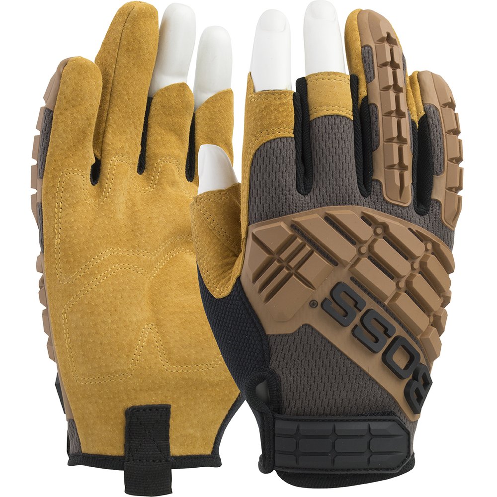 BOSS by PIP Prem Pigskin Leather Palm Mesh Back Impact Prot, 12 Pairs/Dozen