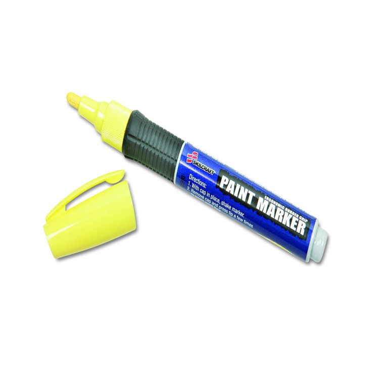 7520015889097, SKILCRAFT Paint Marker, Ergonomic Rubber Grip, Medium Bullet Tip, Yellow, 6/Pack