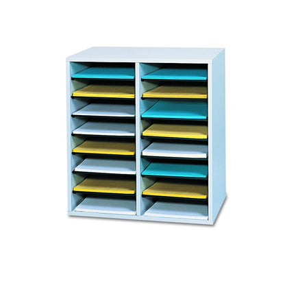 Wood/Laminate Literature/CD Sorter, 16 Compartments, 19.5 x 11.75 x 21, Gray Wood