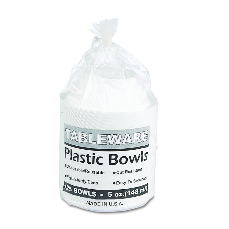 Plastic Dinnerware, Bowl, 5 oz, White, 125/Pack