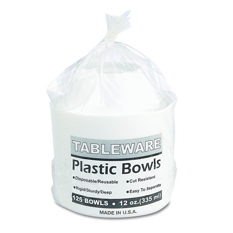Plastic Dinnerware, Bowl, 12 oz, White, 125/Pack