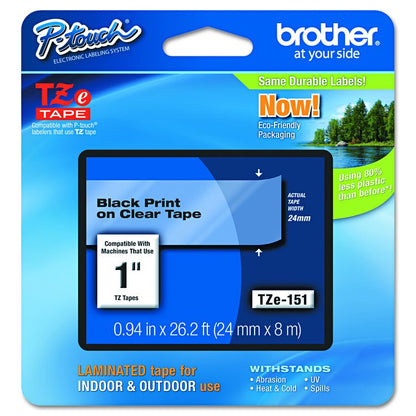 TZe Standard Adhesive Laminated Labeling Tape, 0.94" x 26.2 ft, Black on Clear