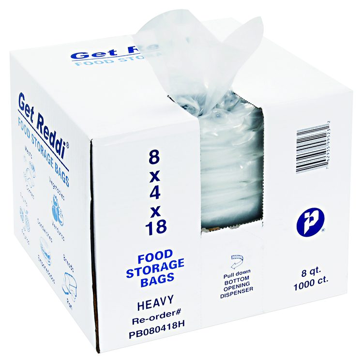 Food Bags, 2 gal, 1 mil, 8" x 4" x 18", Clear, 1,000/Carton