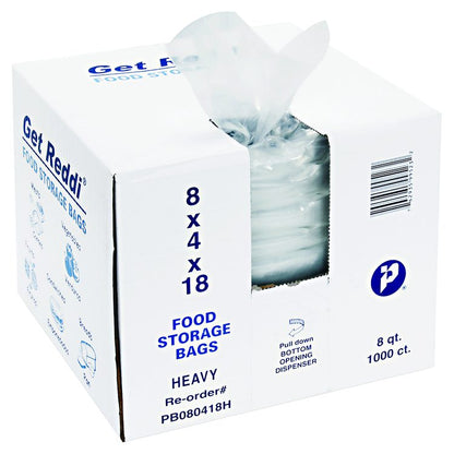 Food Bags, 2 gal, 1 mil, 8" x 4" x 18", Clear, 1,000/Carton