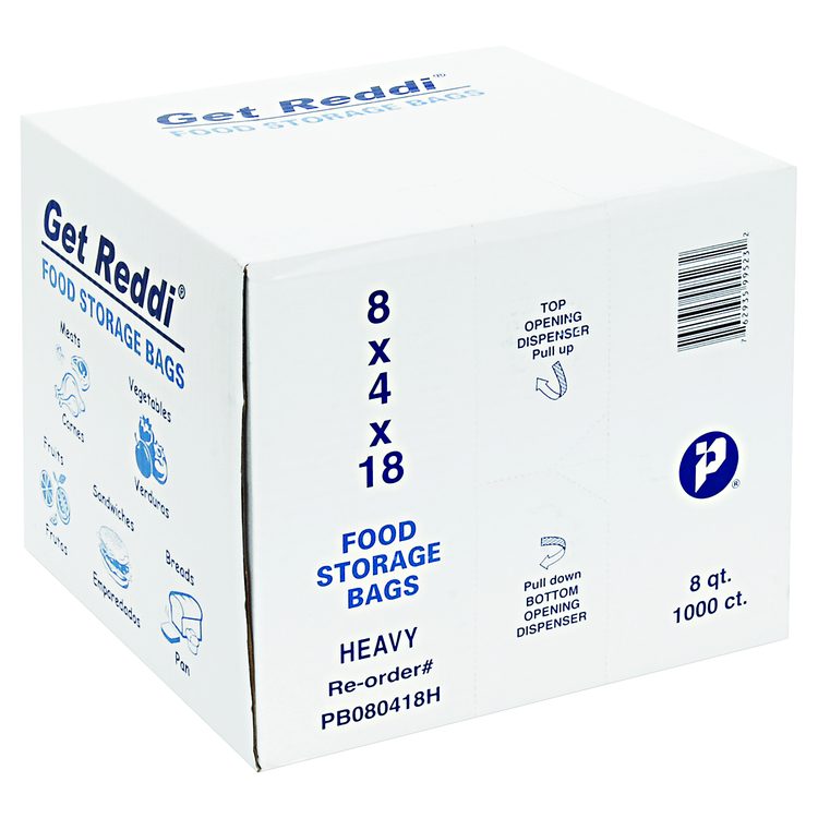 Food Bags, 2 gal, 1 mil, 8" x 4" x 18", Clear, 1,000/Carton