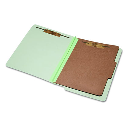 7530015907106, SKILCRAFT End Tab Classification Folders, Expands 2", 1 Divider, 4 Fasteners, Letter Size, Light Green, 10/Box