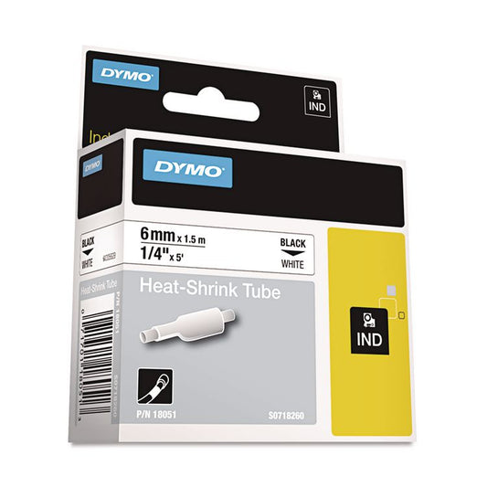 Rhino Heat Shrink Tubes Industrial Label Tape, 0.25" x 5 ft, White/Black Print