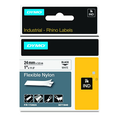 Rhino Flexible Nylon Industrial Label Tape, 1" x 11.5 ft, White/Black Print