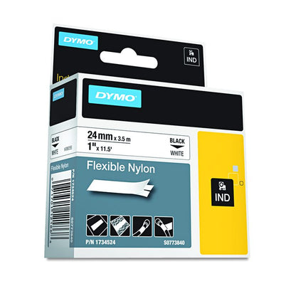 Rhino Flexible Nylon Industrial Label Tape, 1" x 11.5 ft, White/Black Print