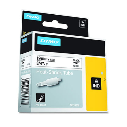 Rhino Heat Shrink Tubes Industrial Label Tape, 0.75" x 5 ft, White/Black Print