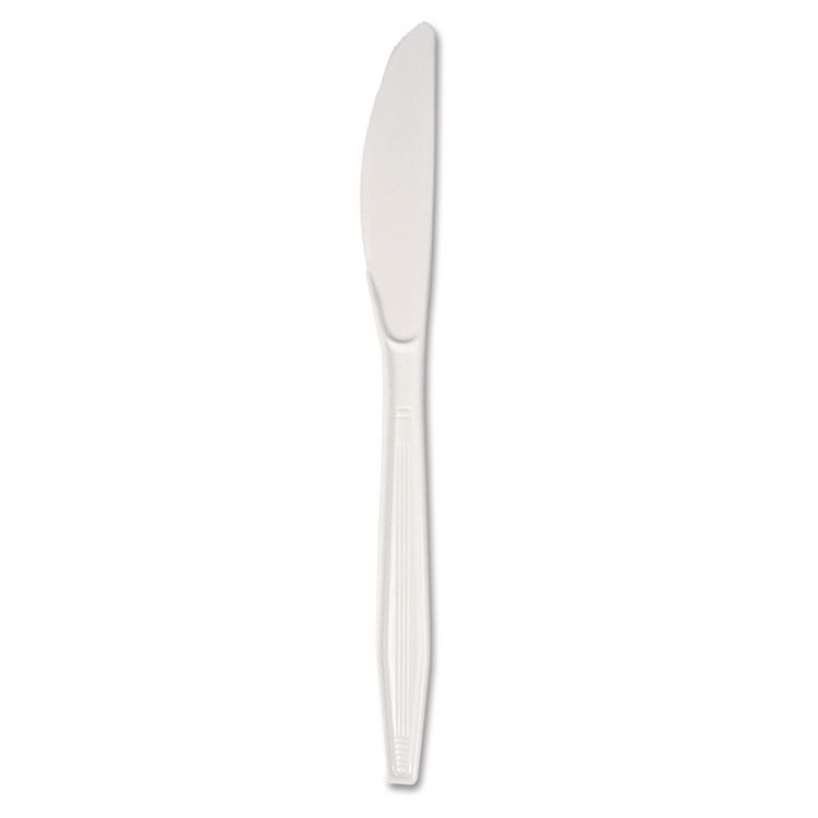 Mediumweight Polystyrene Cutlery, Knife, Plastic, White, 100/Box, 10 Boxes/Carton