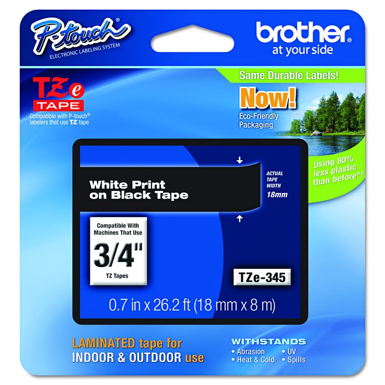 TZe Standard Adhesive Laminated Labeling Tape, 0.7" x 26.2 ft, White on Black