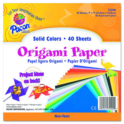 Origami Paper, 30 lb Bond Weight, 9 x 9, Assorted Bright Colors, 40/Pack
