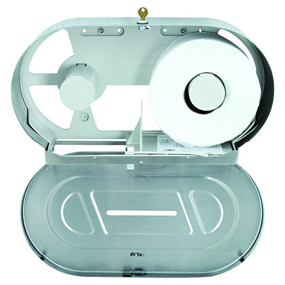Stainless Steel Two-Roll Jumbo Toilet Tissue Dispenser, 20.81 x 5.31 x 11.38, Satin-Finish Stainless Steel