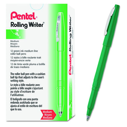 Rolling Writer Rollerball Pen, Stick, Medium 0.8 mm, Green Ink, Green Barrel, Dozen