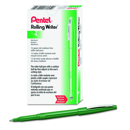 Rolling Writer Rollerball Pen, Stick, Medium 0.8 mm, Green Ink, Green Barrel, Dozen