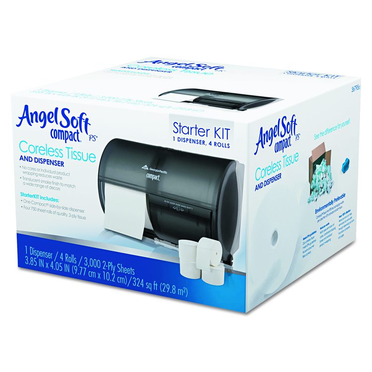 Compact Tissue Dispenser and Angel Soft ps Tissue Start Kit, 10.13 x 6.75 x 7.13, Translucent Smoke