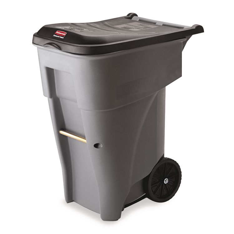 Brute Roll-Out Heavy-Duty Container, 65 gal, Polyethylene, Gray
