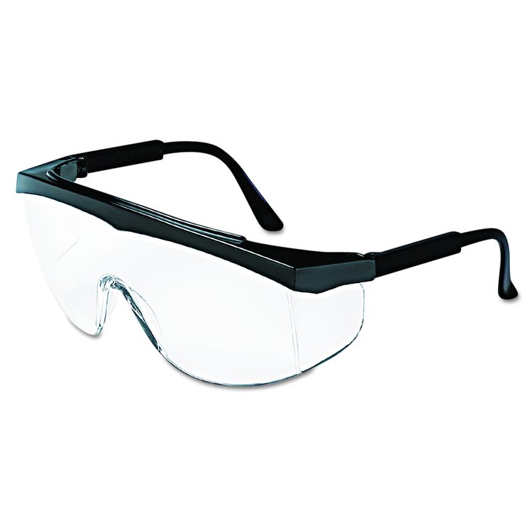 Stratos Safety Glasses, Black Half Frame OTG, Clear Single Lens, 12/Box
