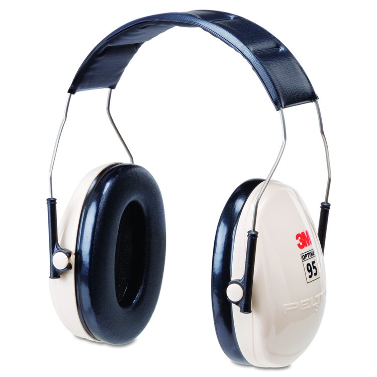 PELTOR OPTIME 95 Low-Profile Folding Earmuffs, 20 dB NRR, White/Black