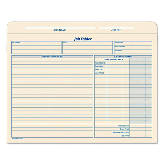 Job Folder, Straight Tabs, Letter Size, Manila, 20/Pack