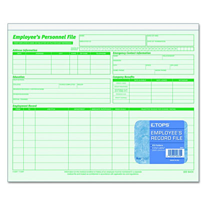 Employee's Record File Folder, Straight Tabs, Letter Size, Index Stock, Green, 20/Pack