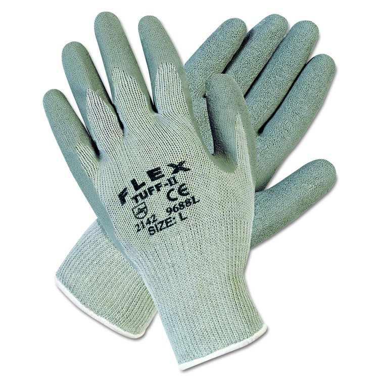 FlexTuff Latex Dipped Gloves, EN388: 2142, Large, Gray, 12 Pairs