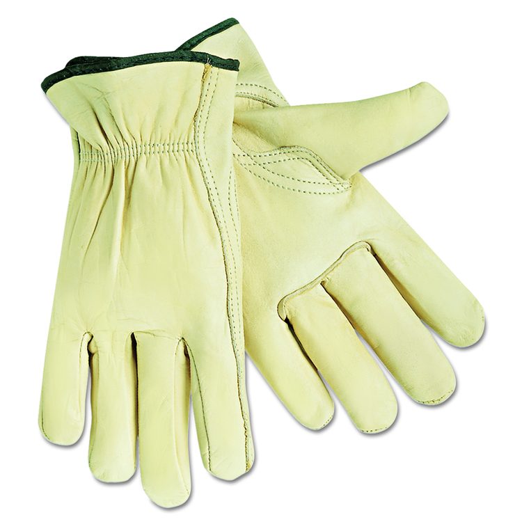 Economy Leather Drivers Gloves, Gunn Cut, Keystone Thumb, Large, Cream, 12 Pairs
